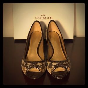 Coach Brown Peep-Toe Wedges (Size 5.5)